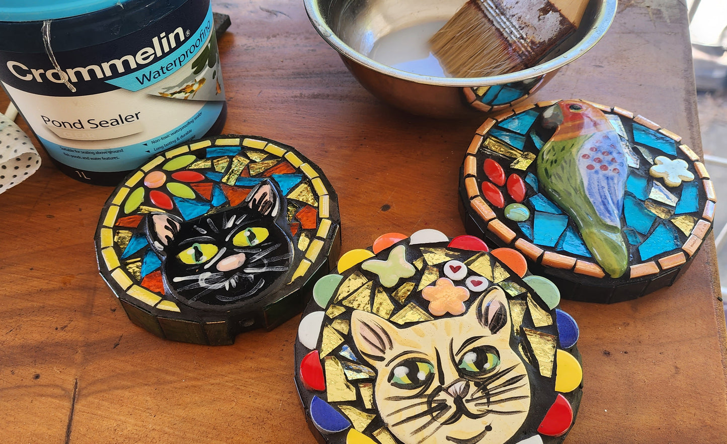 Myles Mosaic Mates - 4 x Celuka Rounds to hang or Garden Pops - 4 Hand Made Ceramics