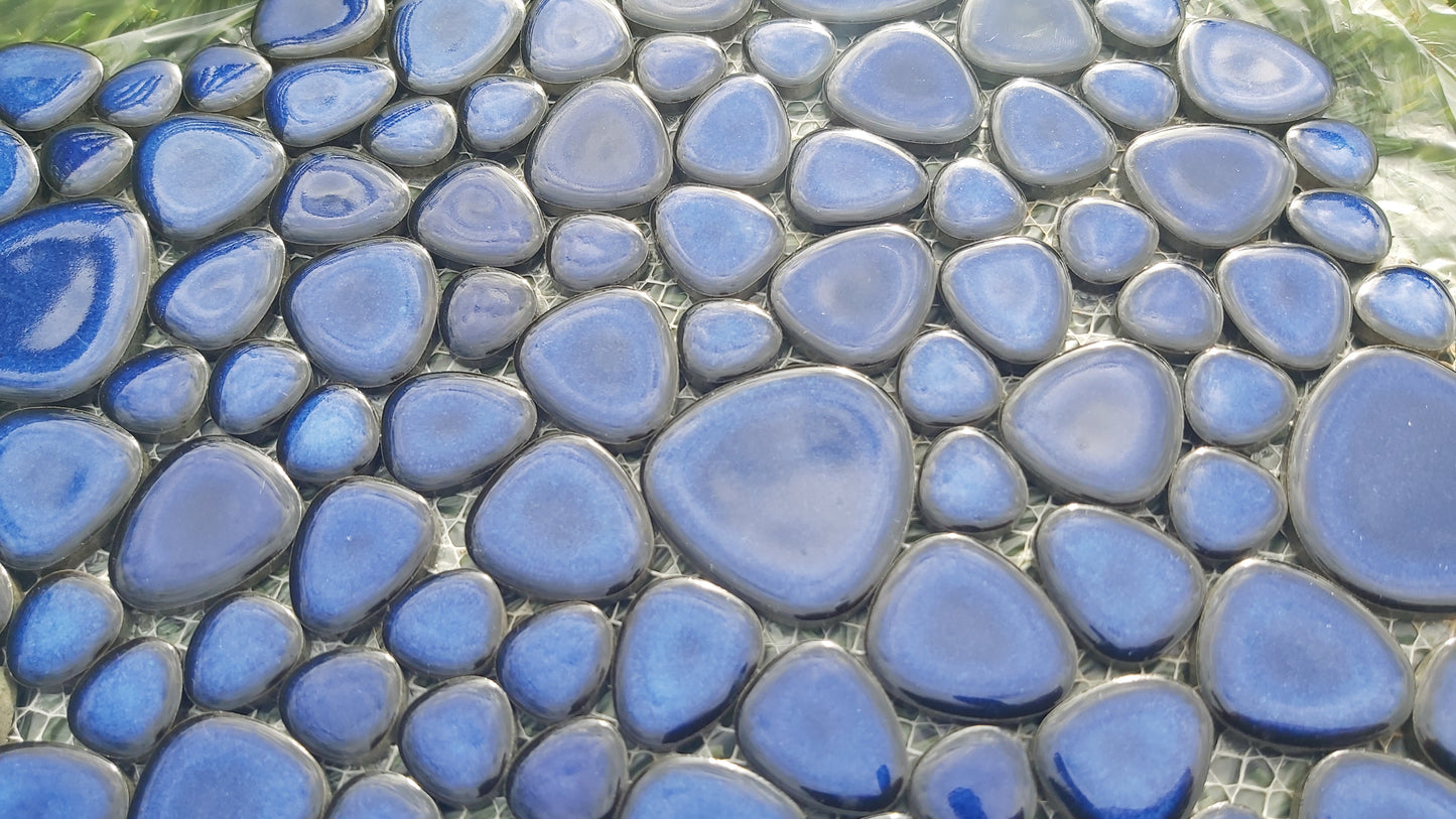 RUNING LOW NOT RESTOCKING **BLUE GLOSS Ceramic Flower Power Pebble Pool All Weather Out/Indoor Tiles - Full Sheets