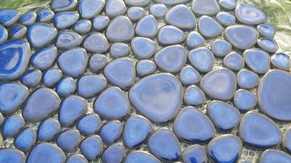 RUNING LOW NOT RESTOCKING **BLUE GLOSS Ceramic Flower Power Pebble Pool All Weather Out/Indoor Tiles - Full Sheets