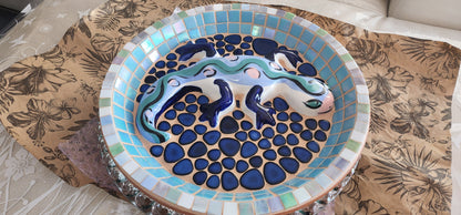 RUNING LOW NOT RESTOCKING **BLUE GLOSS Ceramic Flower Power Pebble Pool All Weather Out/Indoor Tiles - Full Sheets