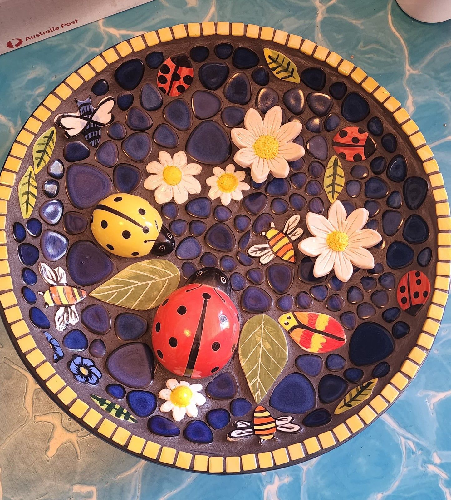 RUNING LOW NOT RESTOCKING **BLUE GLOSS Ceramic Flower Power Pebble Pool All Weather Out/Indoor Tiles - Full Sheets