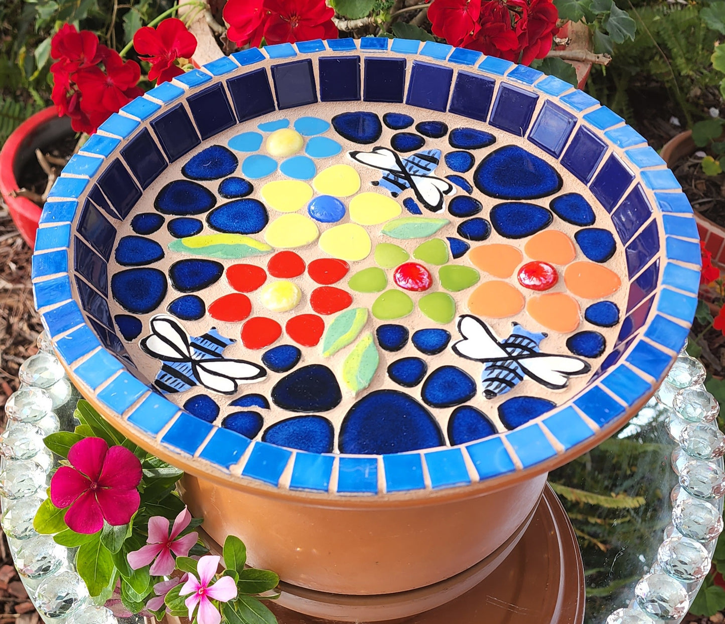 RUNING LOW NOT RESTOCKING **BLUE GLOSS Ceramic Flower Power Pebble Pool All Weather Out/Indoor Tiles - Full Sheets