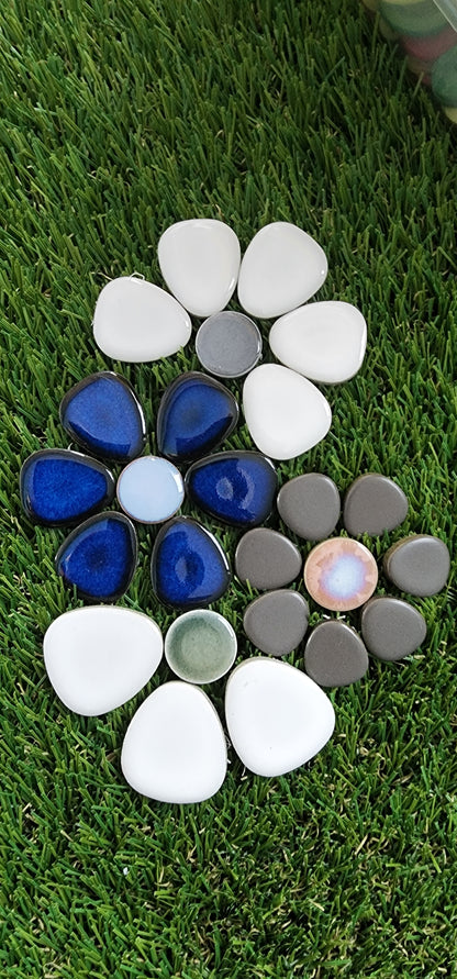 RUNING LOW NOT RESTOCKING **BLUE GLOSS Ceramic Flower Power Pebble Pool All Weather Out/Indoor Tiles - Full Sheets