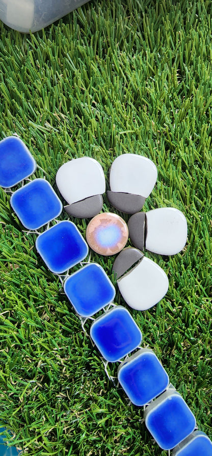 RUNING LOW NOT RESTOCKING **BLUE GLOSS Ceramic Flower Power Pebble Pool All Weather Out/Indoor Tiles - Full Sheets