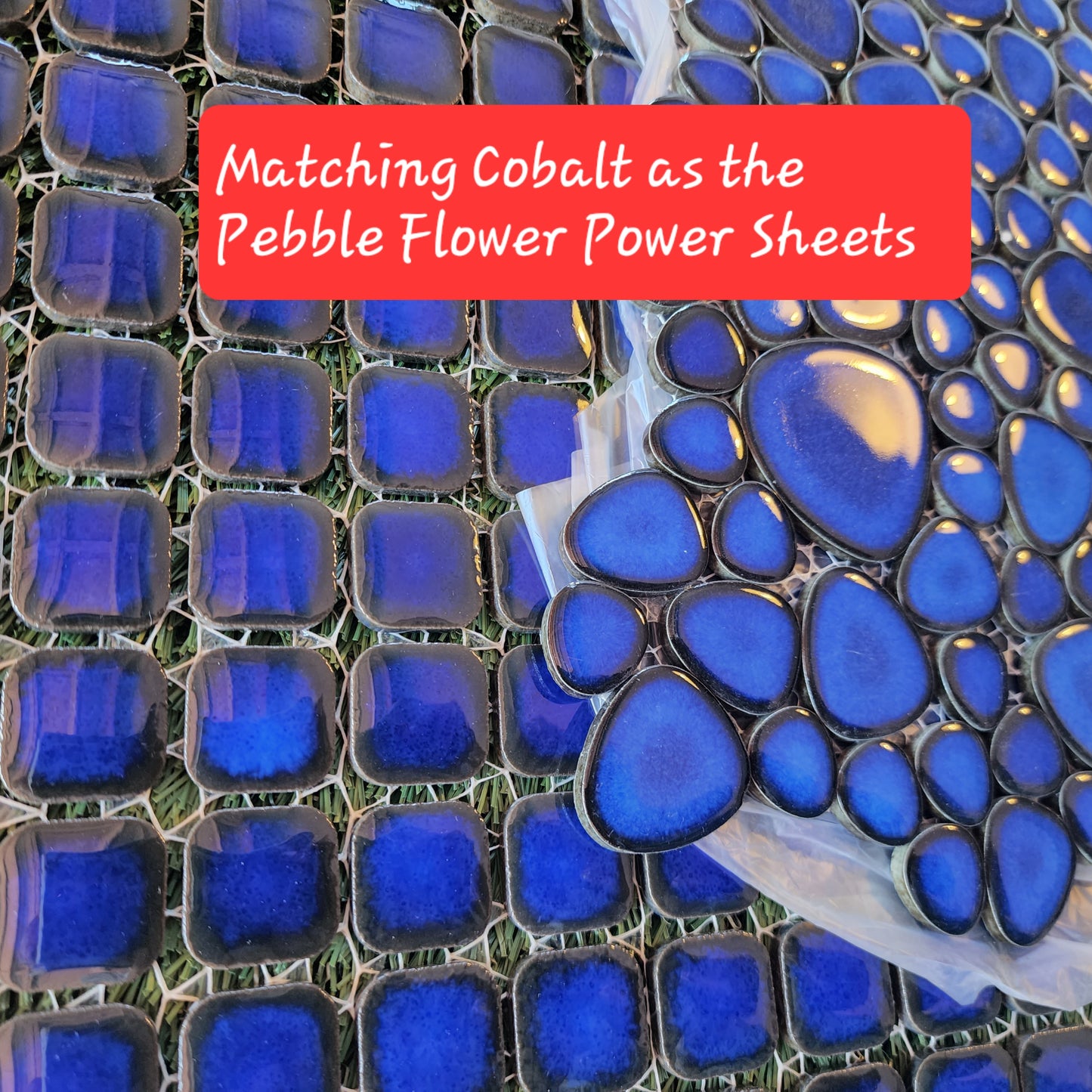 Ceramic Square Penny Tiles Cobalt Blue, Full 30cm x 30cm Sheets 2cm x 2cm