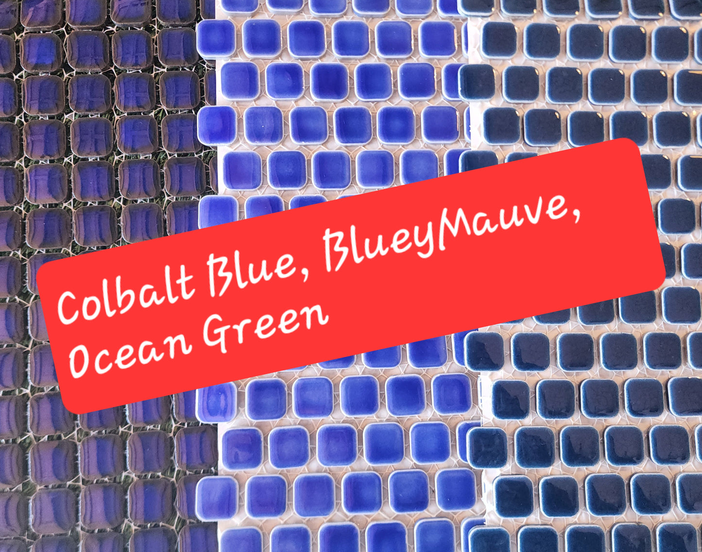 Ceramic Square Penny Tiles Cobalt Blue, Full 30cm x 30cm Sheets 2cm x 2cm