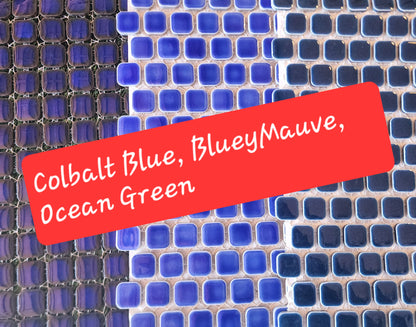 Ceramic Square Penny Tiles Cobalt Blue, Full 30cm x 30cm Sheets 2cm x 2cm