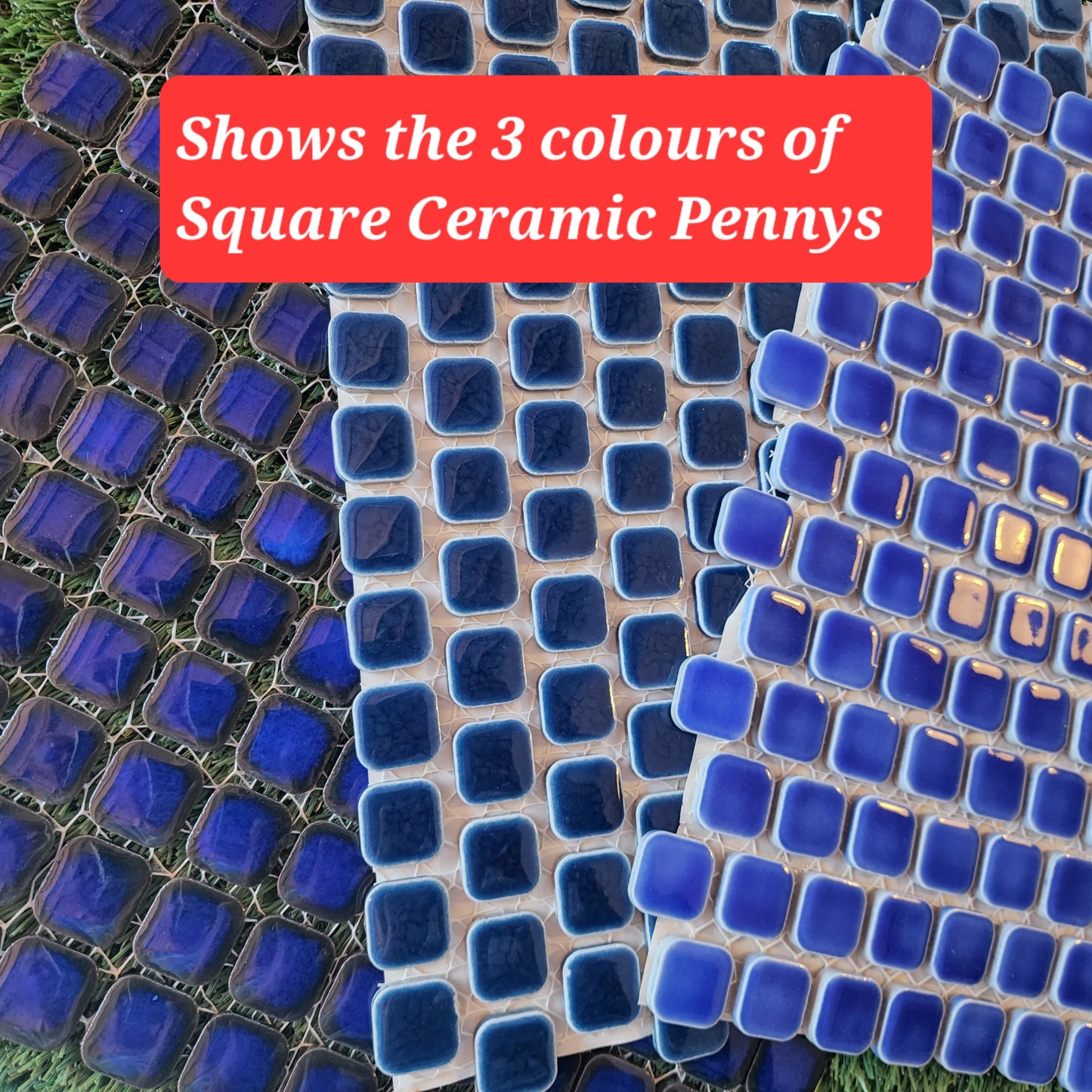Ceramic Square Penny Tiles Cobalt Blue, Full 30cm x 30cm Sheets 2cm x 2cm