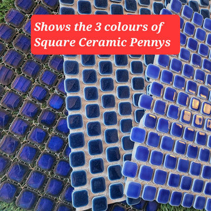 Ceramic Square Penny Tiles Cobalt Blue, Full 30cm x 30cm Sheets 2cm x 2cm