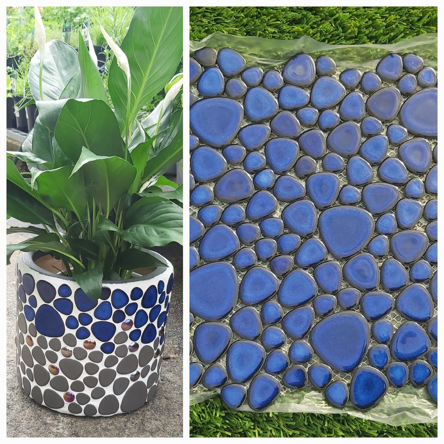 RUNING LOW NOT RESTOCKING **BLUE GLOSS Ceramic Flower Power Pebble Pool All Weather Out/Indoor Tiles - Full Sheets