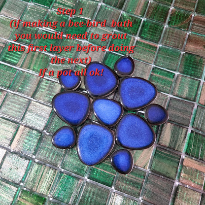 RUNING LOW NOT RESTOCKING **BLUE GLOSS Ceramic Flower Power Pebble Pool All Weather Out/Indoor Tiles - Full Sheets