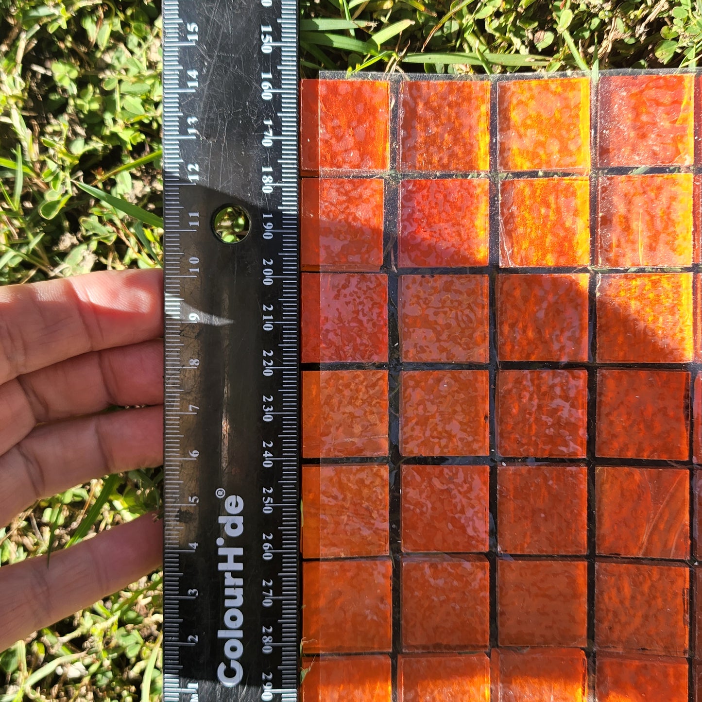 Orange 2xm x 2xm squares KARMA Designer Collection High Quality Glass Trend Brand Full Glass for ALL WEATHER Outdoors and Indoors