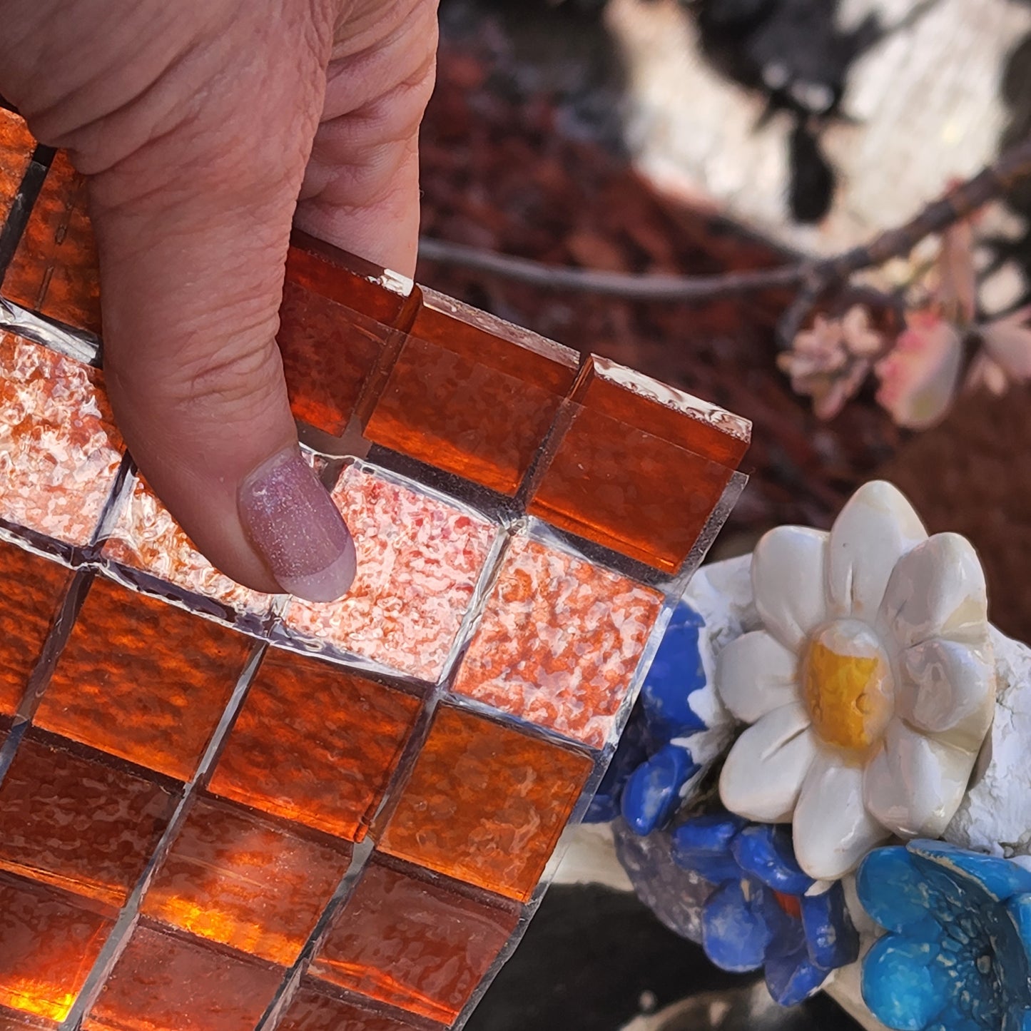 Orange 2xm x 2xm squares KARMA Designer Collection High Quality Glass Trend Brand Full Glass for ALL WEATHER Outdoors and Indoors