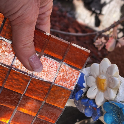 Orange 2xm x 2xm squares KARMA Designer Collection High Quality Glass Trend Brand Full Glass for ALL WEATHER Outdoors and Indoors