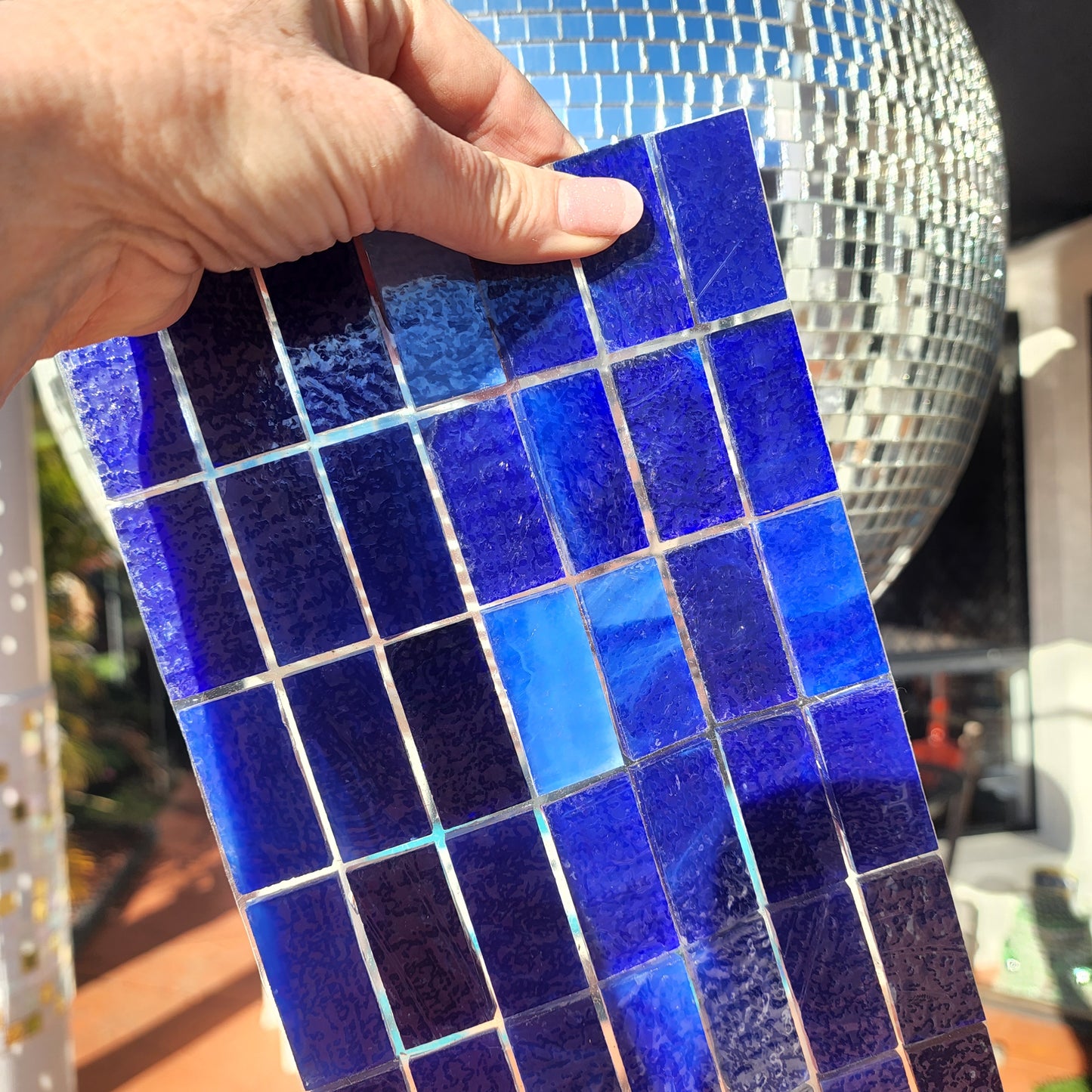 MIXED BLUE KARMA Designer Collection High Quality Glass Trend Brand Full Glass for ALL WEATHER Outdoors and Indoors **Full colour glass 2cm x 4cm