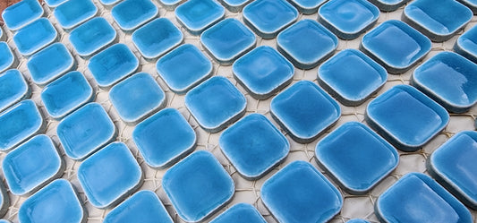 Ceramic Square Penny Tiles Deep Sky Blue, Full 30cm x 30cm Sheets 2cm x 2cm